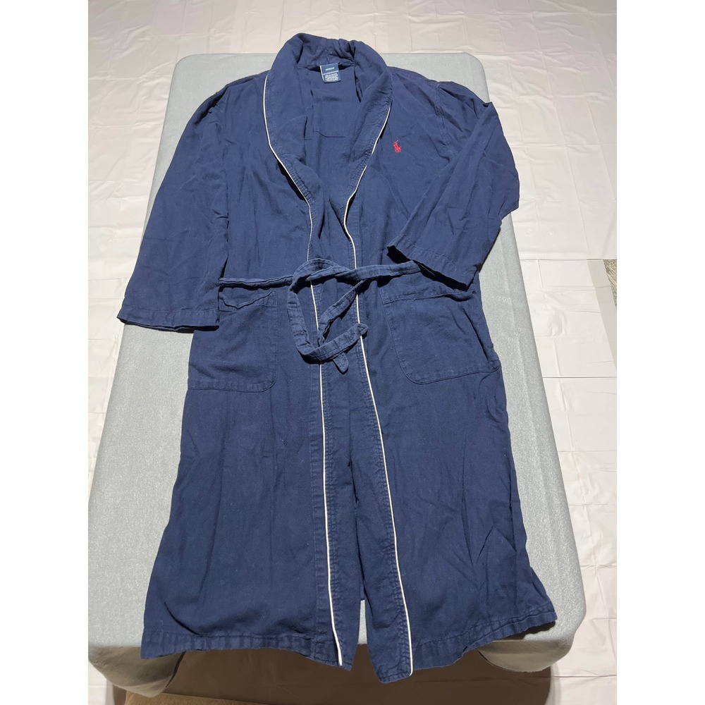 Polo Ralph Lauren Mens Robe Navy Blue Cotton Shawl Collar Pony Logo Size S/M